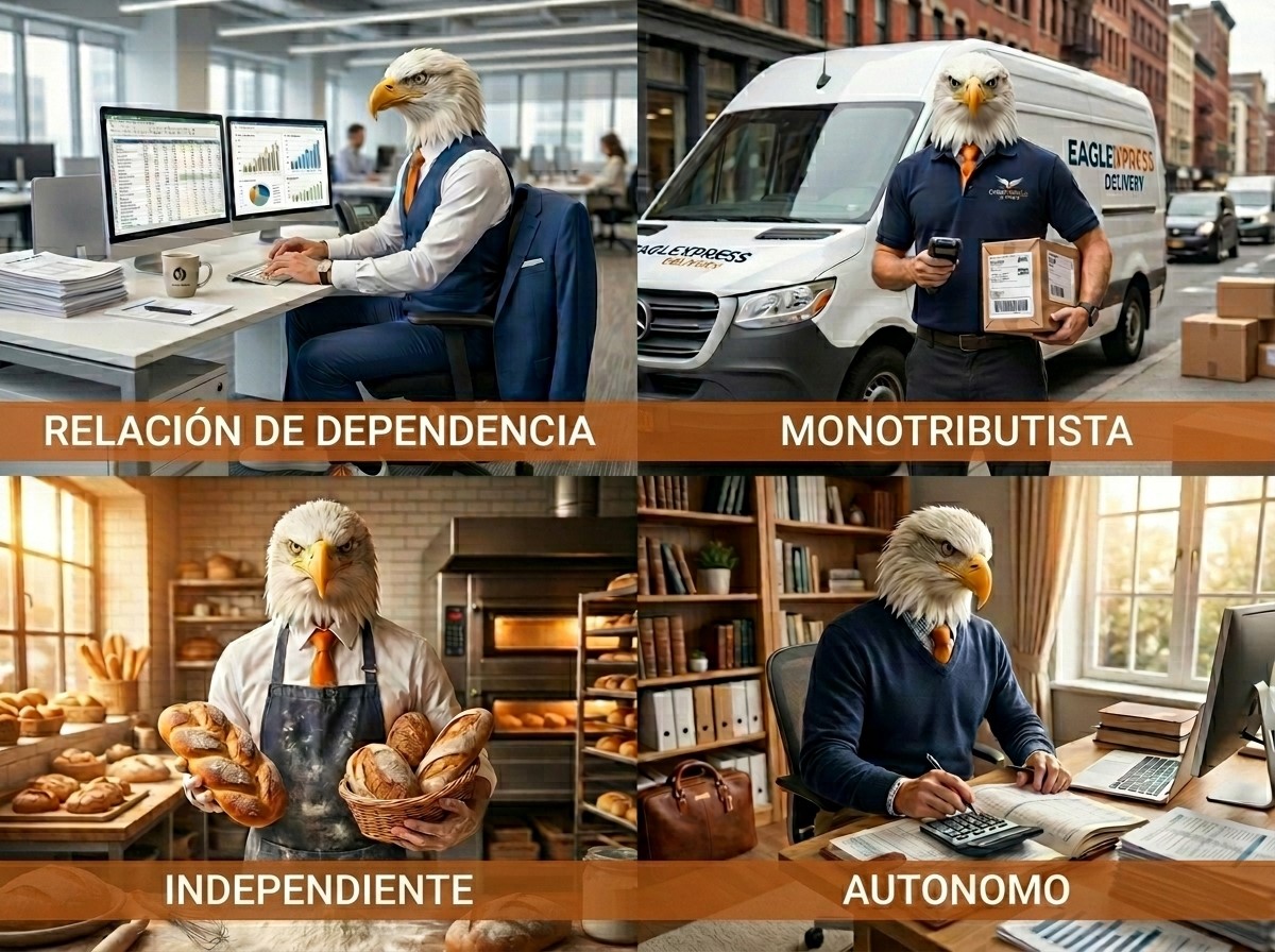 Relación de dependencia, Independiente, Monotributista, Autónomo
