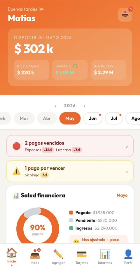 Pantalla resumen del mes